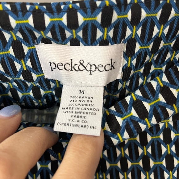 Peck & Peck Blue and Yellow Geometric Pull-on Pants Size 14 - Picture 2 of 4